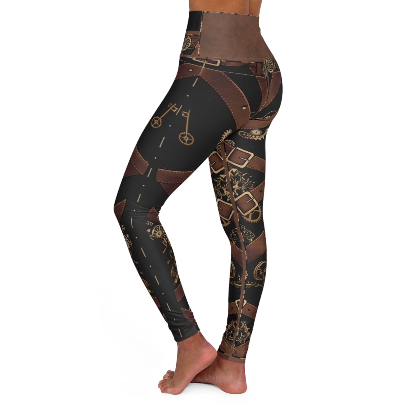 Steampunk Leather Strap High-Waist Yoga Leggings