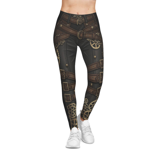 Steampunk Gears & Leather Straps Leggings — Women's All-Over Print