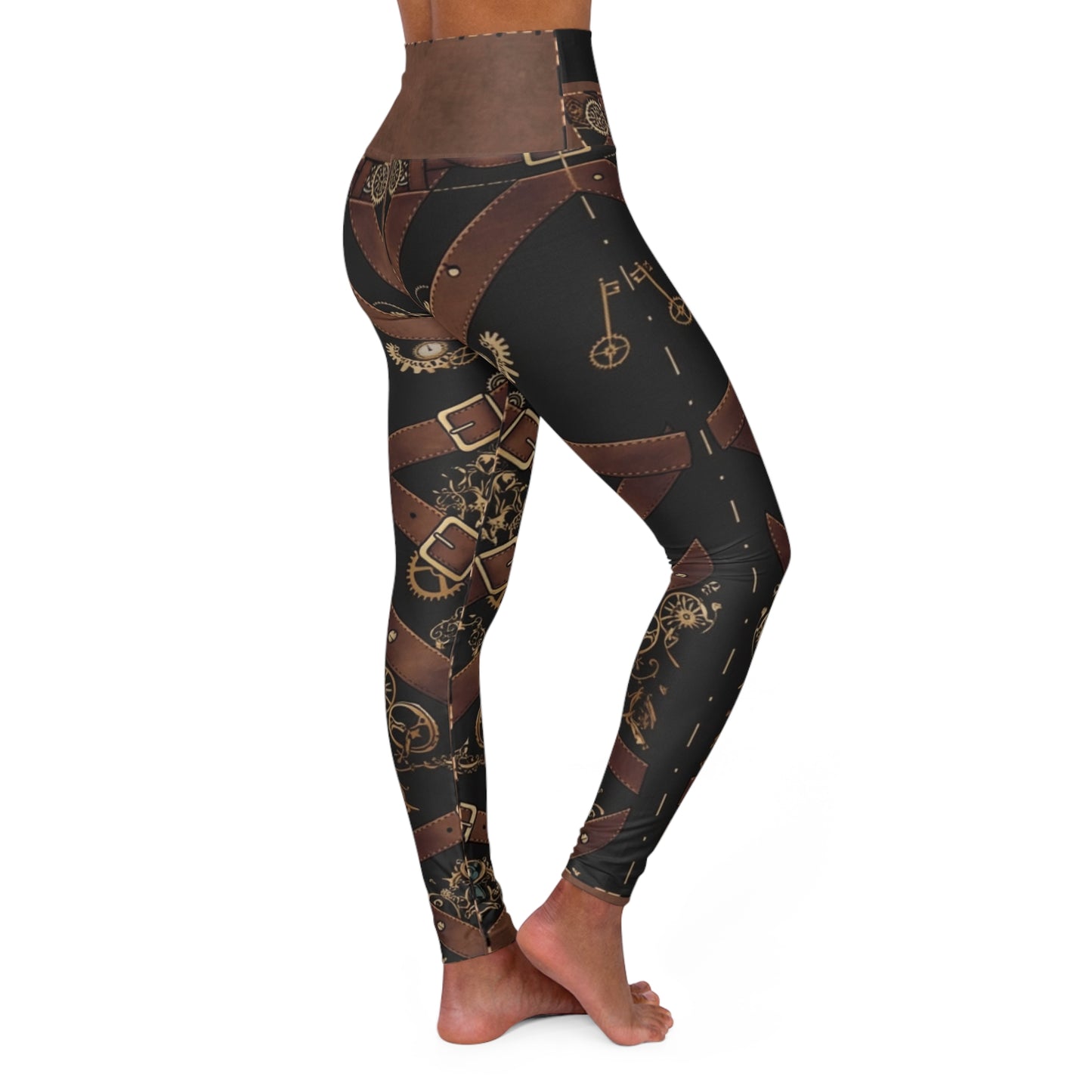 Steampunk Leather Strap High-Waist Yoga Leggings