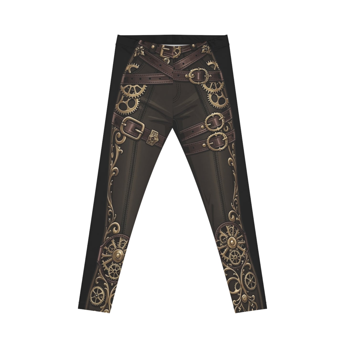 Steampunk Gear & Leather Strap Leggings — Women’s Gothic Cosplay
