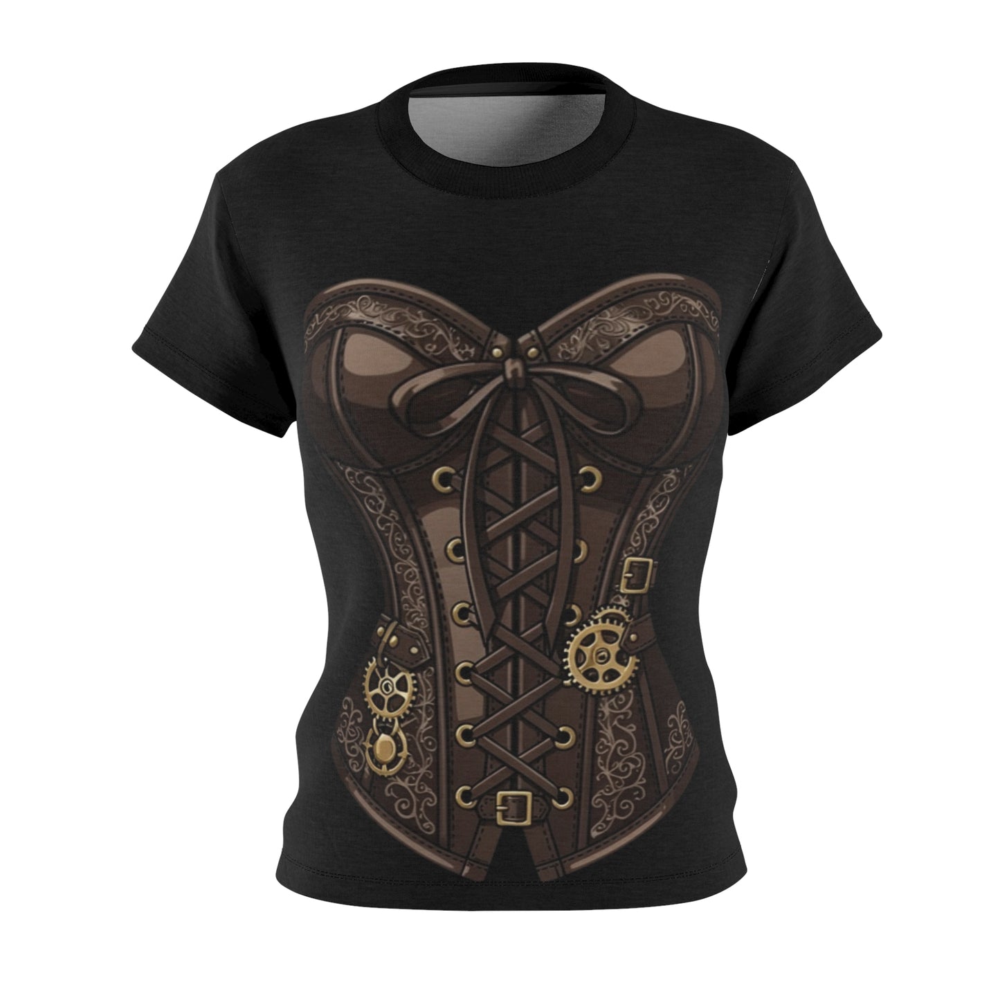 Steampunk Corset Graphic Tee — Women's Cut & Sew Shirt
