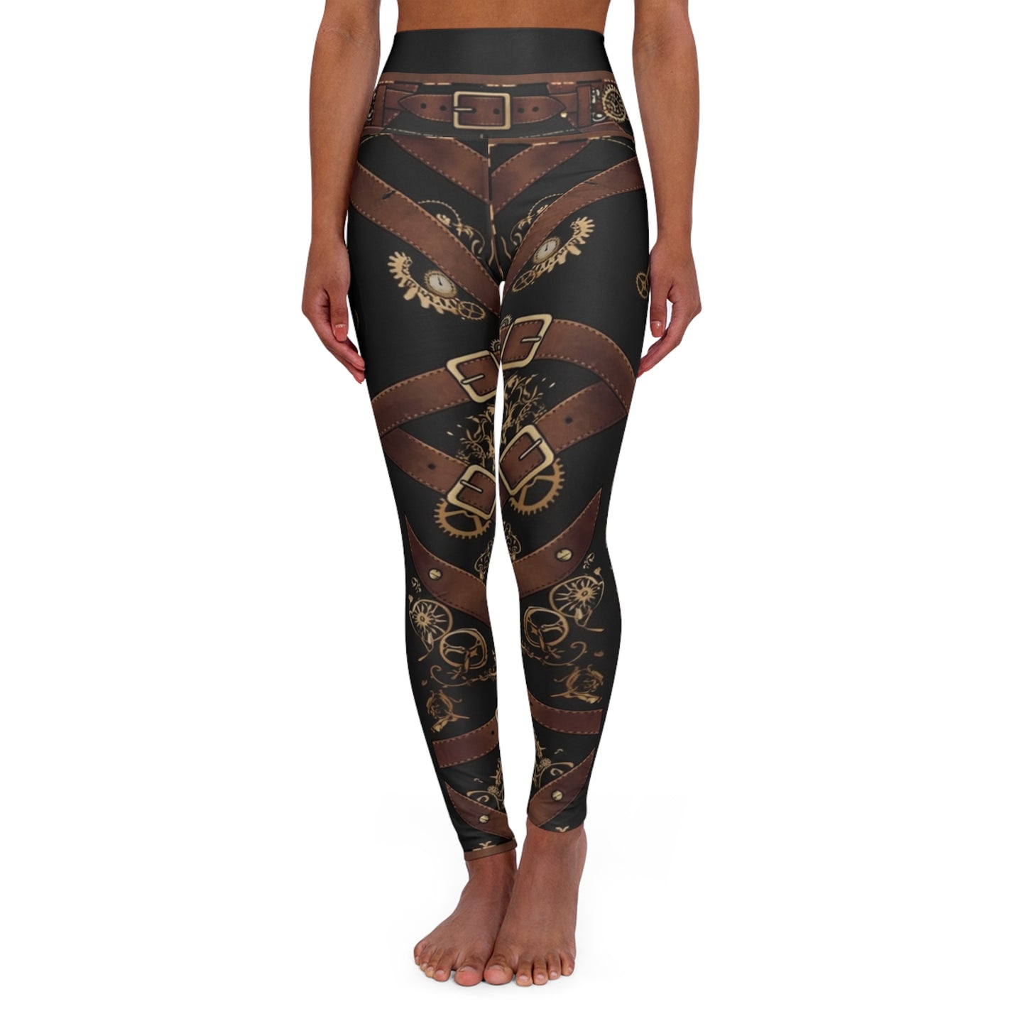 Steampunk Leather Strap High-Waist Yoga Leggings