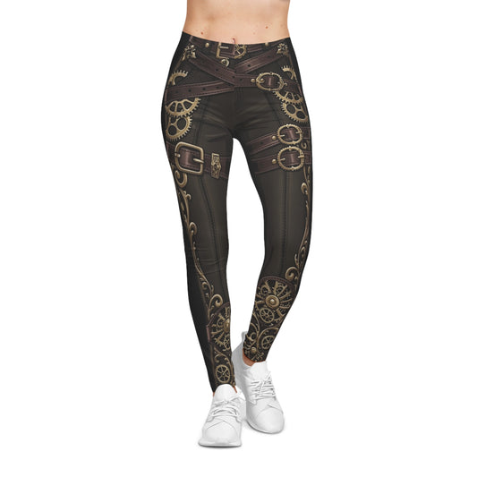 Steampunk Gear & Leather Strap Leggings — Women’s Gothic Cosplay