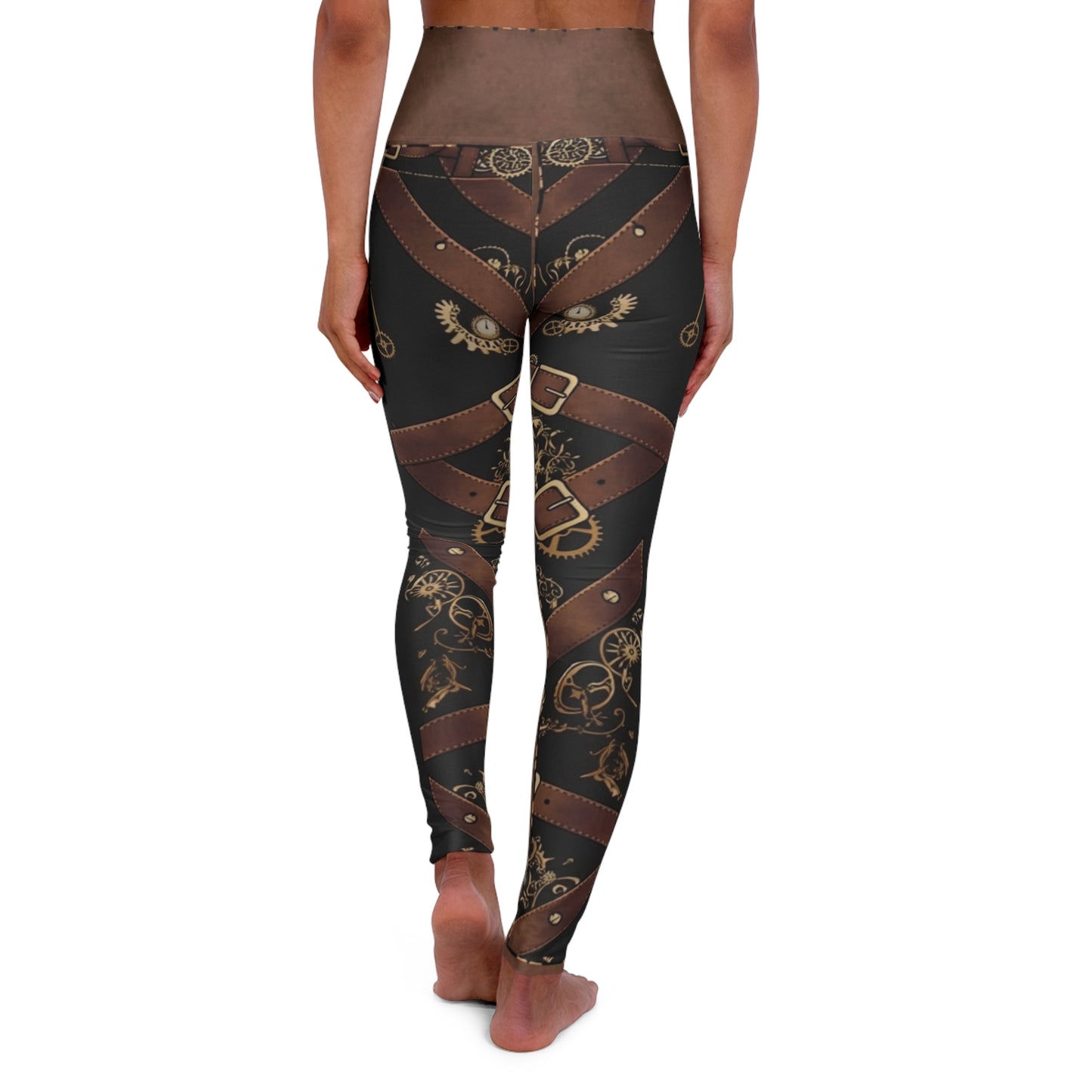 Steampunk Leather Strap High-Waist Yoga Leggings