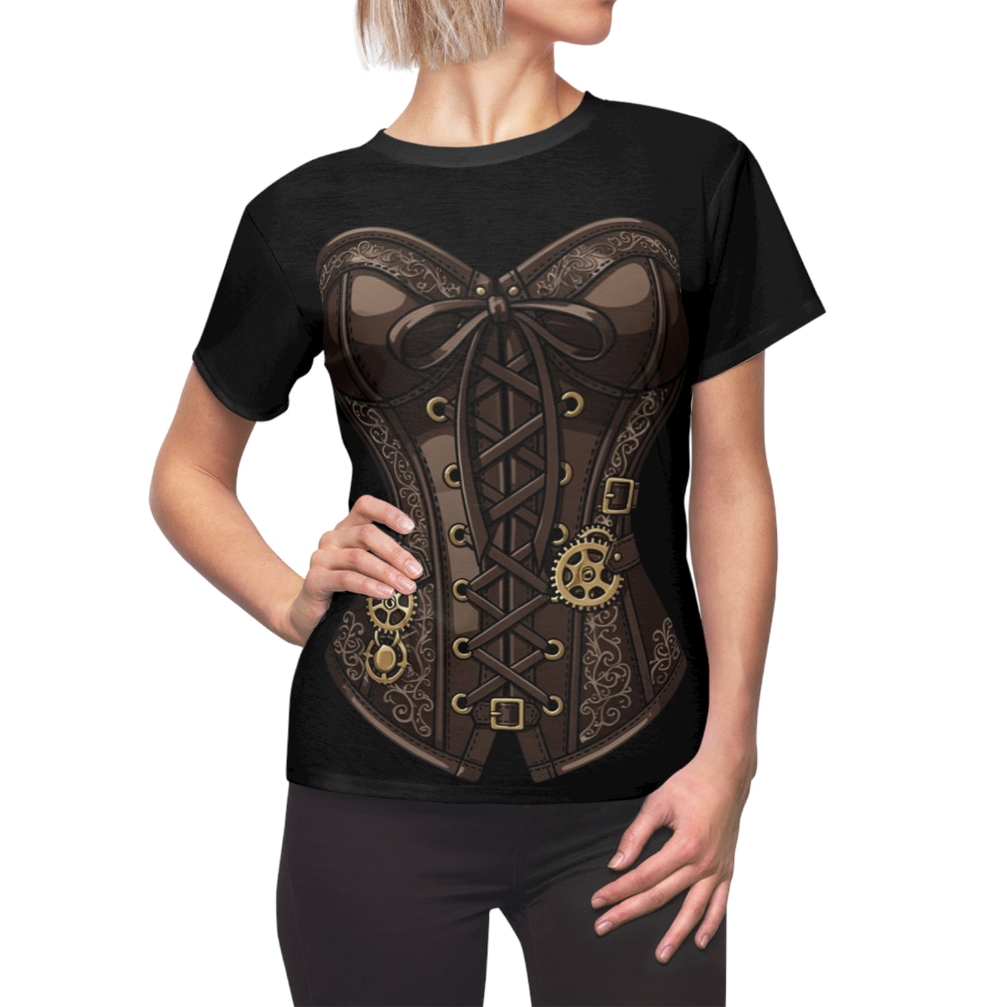 Steampunk Corset Graphic Tee — Women's Cut & Sew Shirt